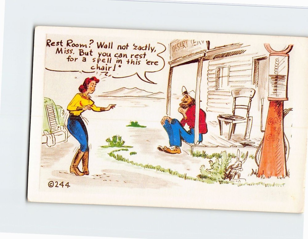 Postcard Woman Looking For Restroom Comic Humor Card