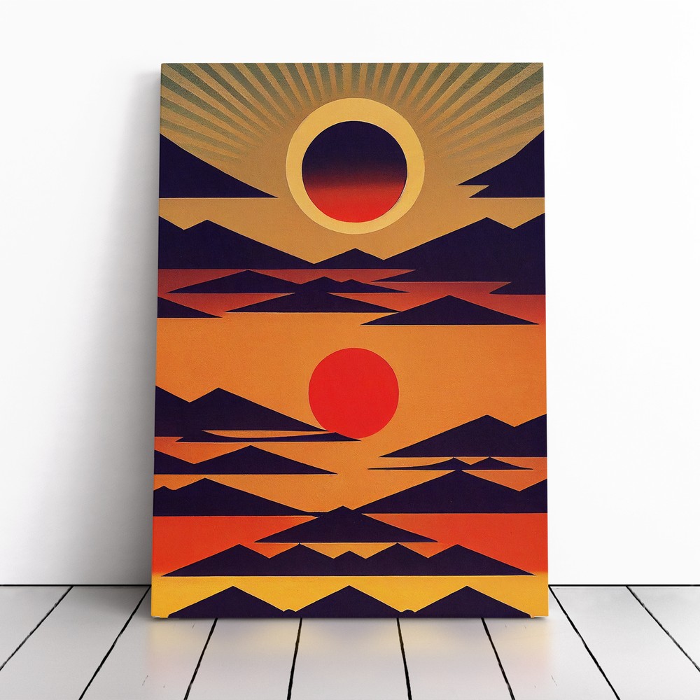 Abstract Sunset Over Mountains No.3 Canvas Wall Art Print Framed Picture Lounge