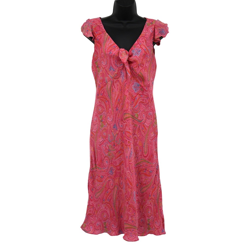 Y2K Jones New York Signature Silk Midi Dress Womens 8 Pink Flutter Sleeves Fairy