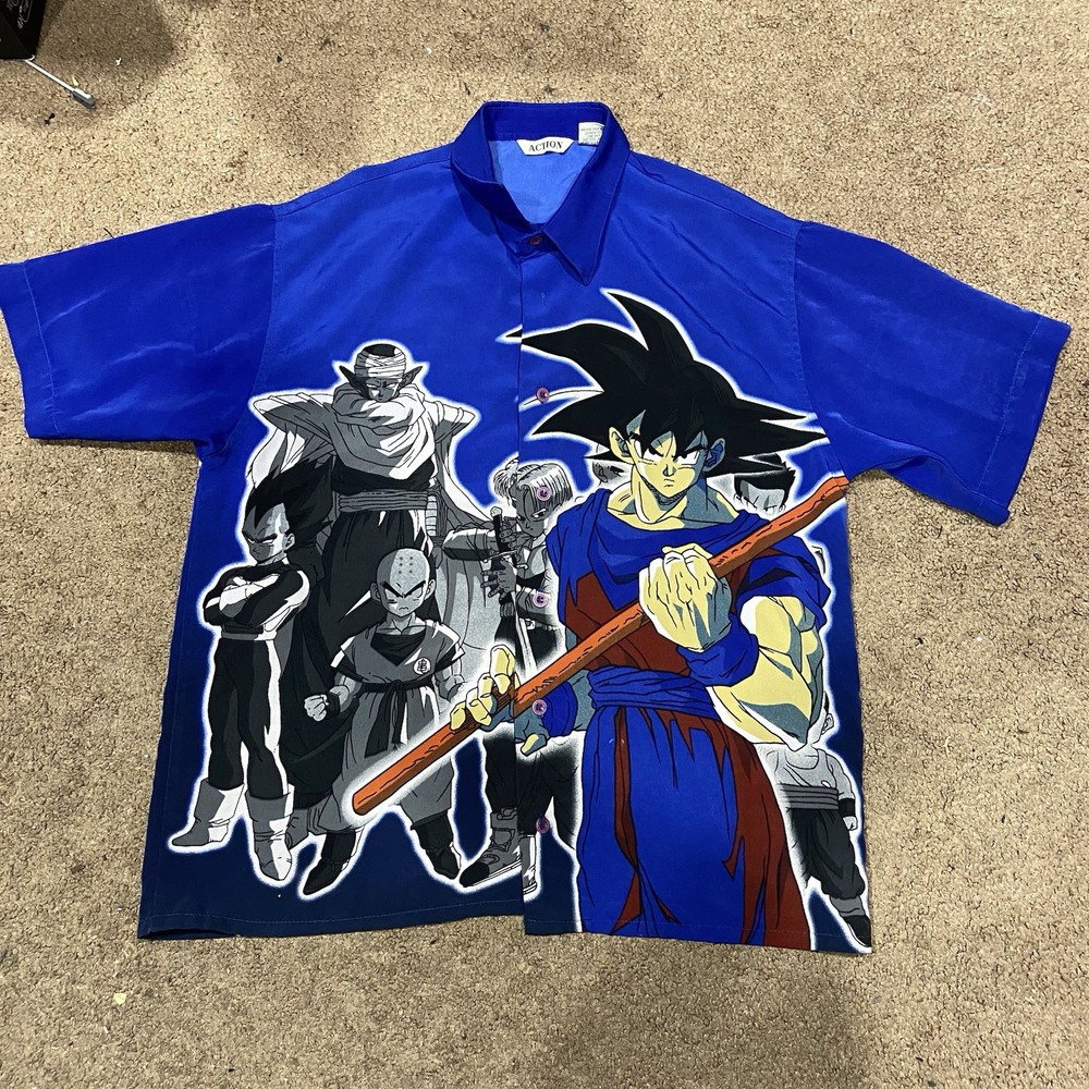 Vintage Dragon Ball Z Goku Button Up Shirt Blue Youth Size XL
