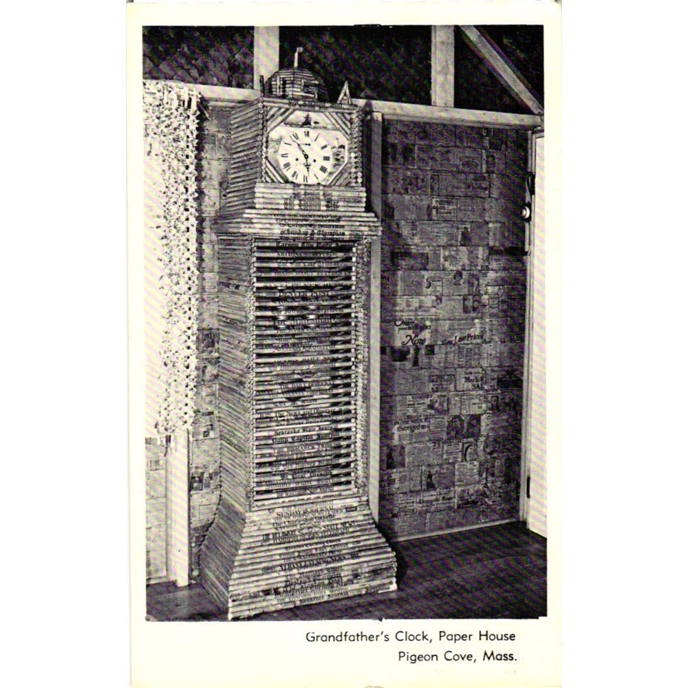 Vintage Postcard Grandfather's Clock Paper House Pigeon Cove Rockport MA B&W