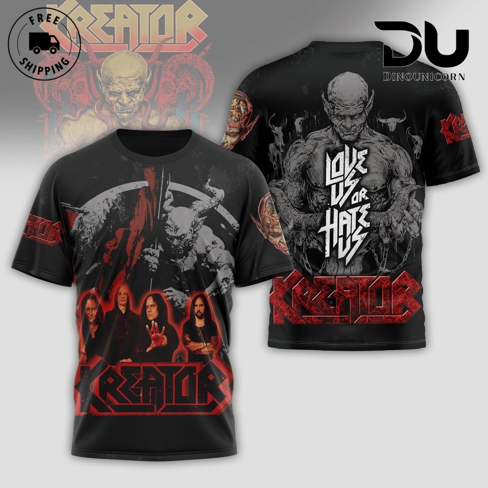 rare Kreator Love Us Or Hate Us 3D T-Shirt Gift Xmas AOP