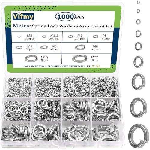 1000 Pcs Spring Lock Washers Assortment Kit M2-M12 Metric Split Set Screws Bolts