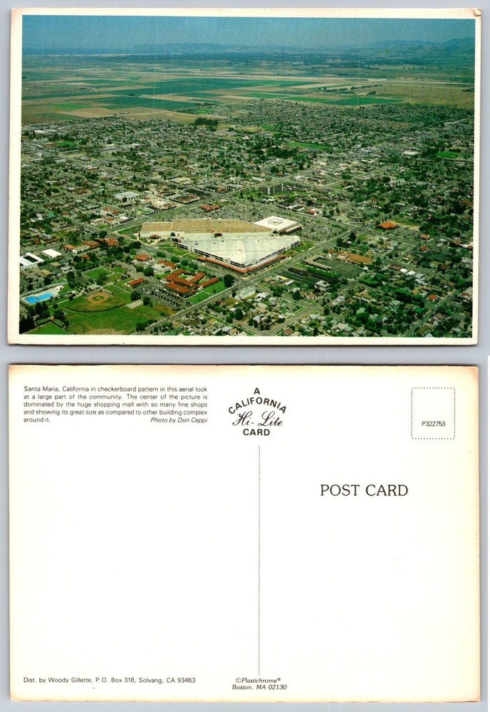 Vintage Santa Maria CA Aerial View Shopping Mall Plastichrome Postcard