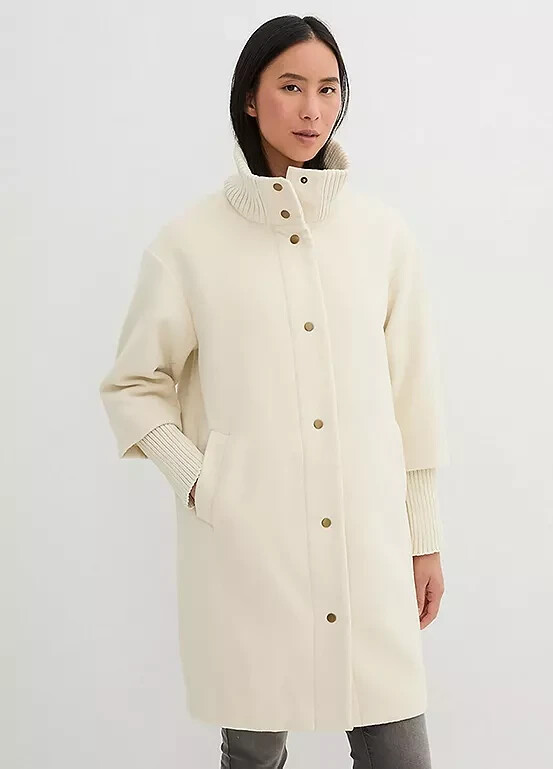 BANER Knitted Collar Button Through Coat Plus Size UK 24
