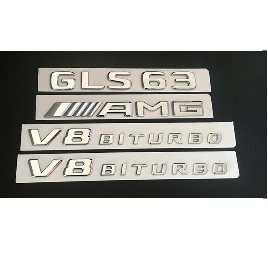 Chrome Trunk Fender Emblems Badges for Mercedes Benz X166 GLS63 AMG V8 BITURBO