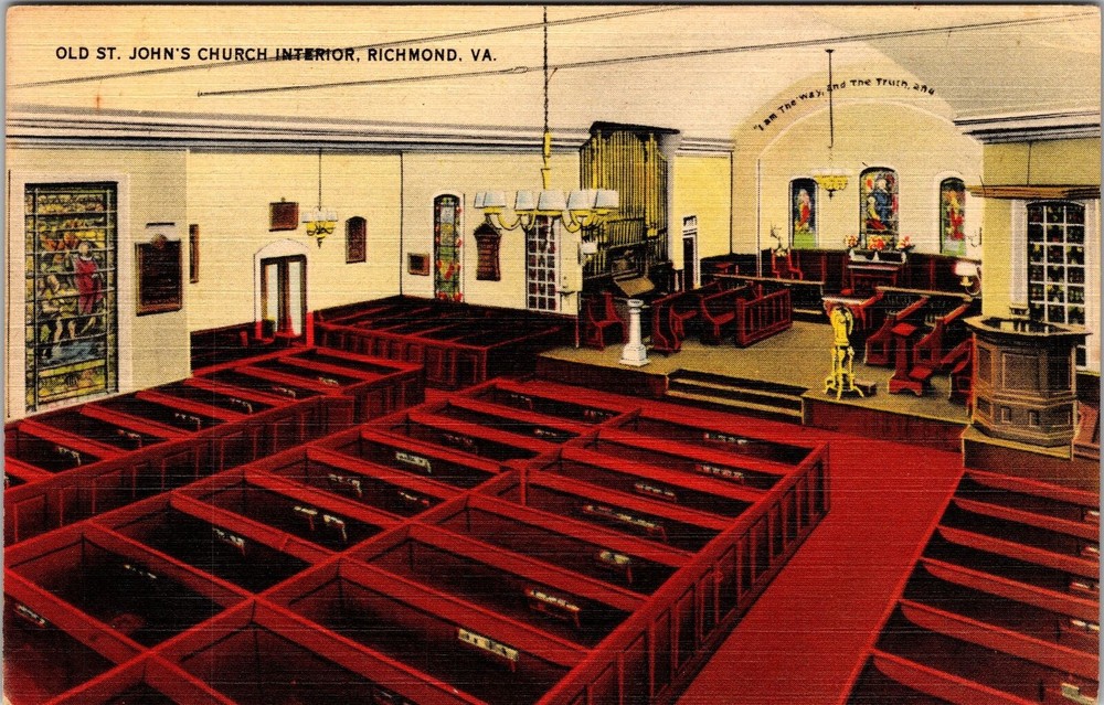Richmond VA-Virginia, Old St John's Church Interior, Vintage Postcard