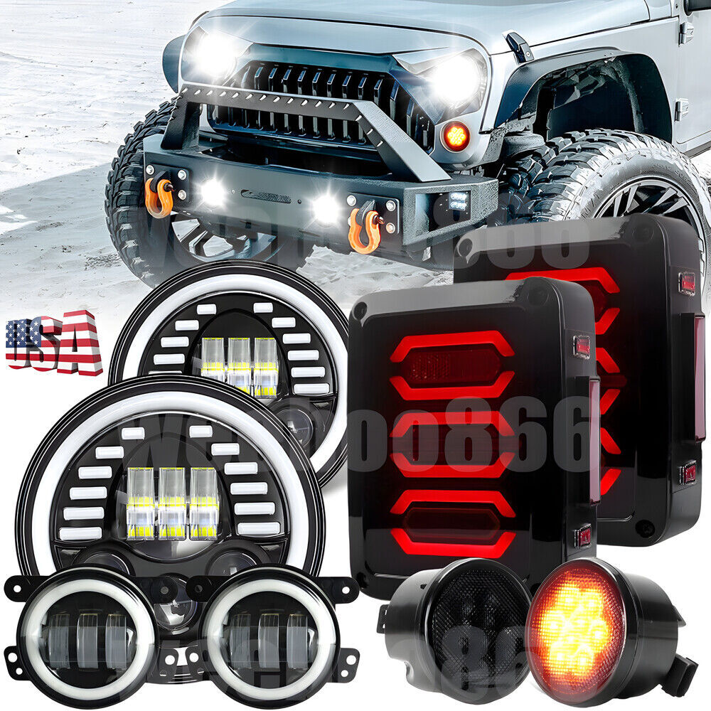Jeep JK 07-18 8pc LED Kit with Headlights Tail Lights Turn Signals and Fog Lamps