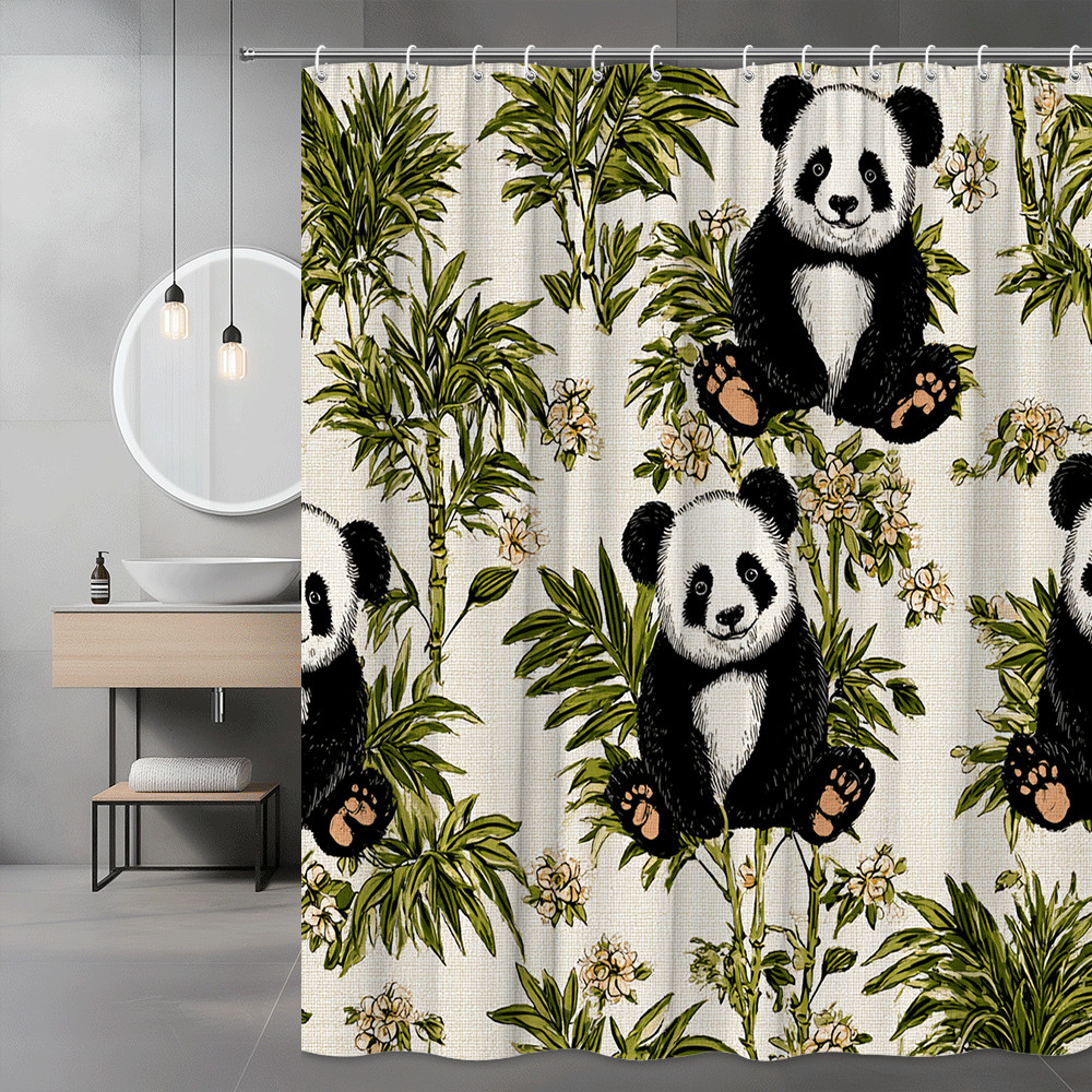 Panda Bamboo Floral Shower Curtain, Animal Print Decor