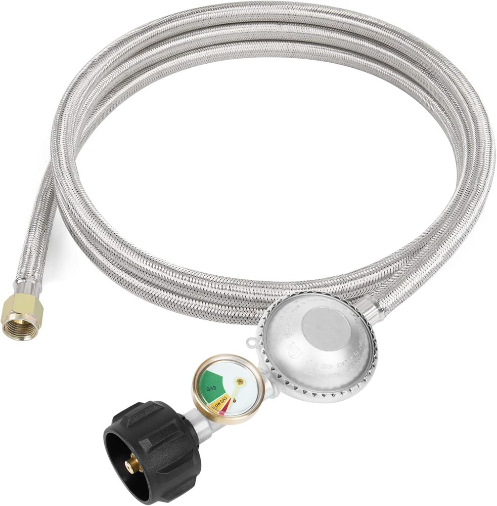 12 Feet Propane Regulator Hose with Gauge, Fit for Propane Fire Pit, Patio Heate