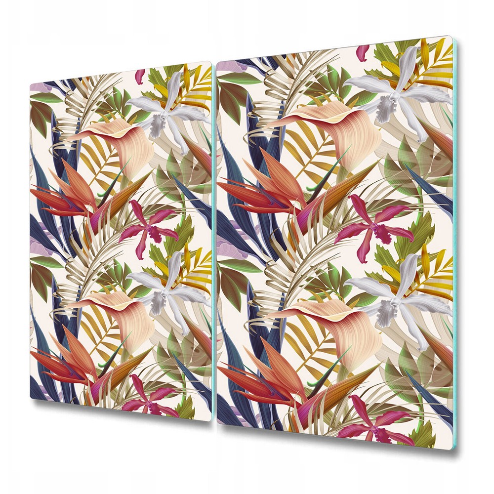 Tempered Glass Chopping Cutting Board Colourful Exotic Leaves Tropical 2x30x52