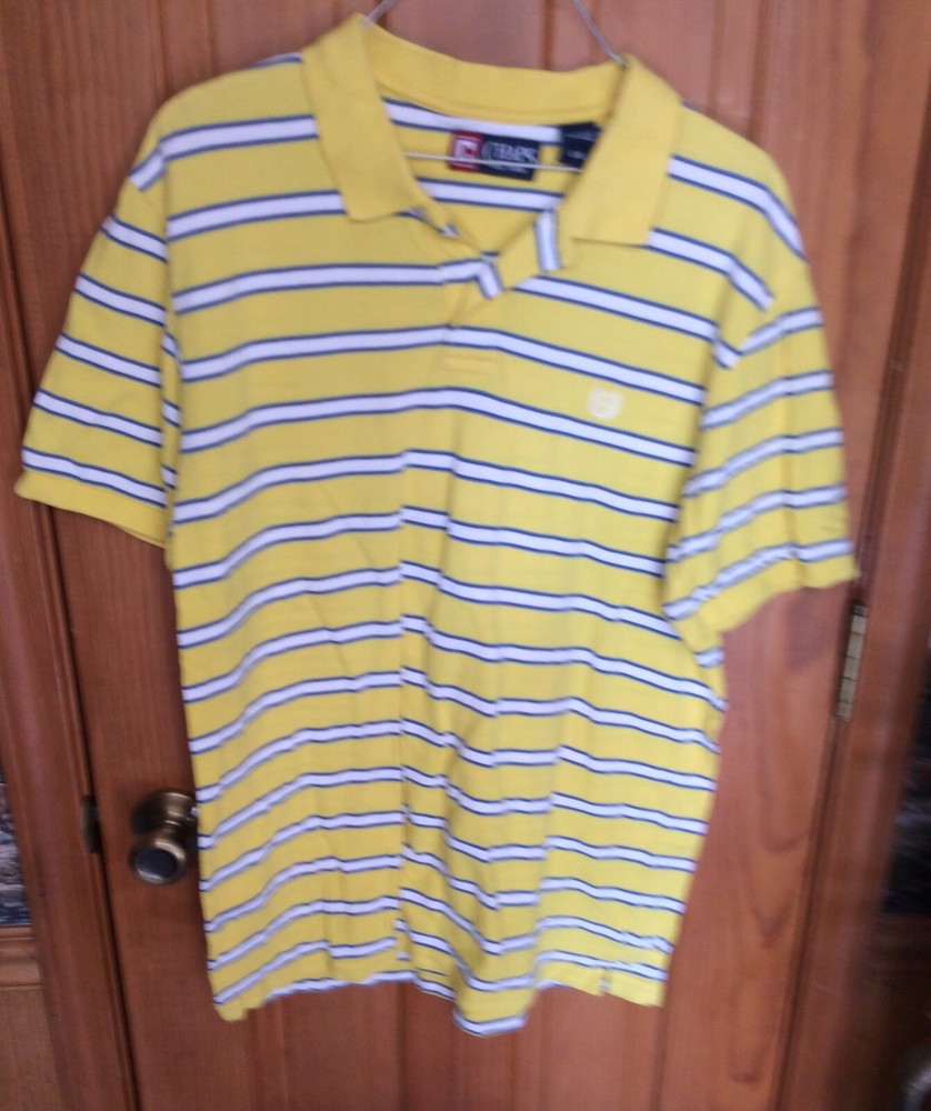 Men's Chaps Yellow & Blue Striped Polo Short Sleeve Shirt Size Large