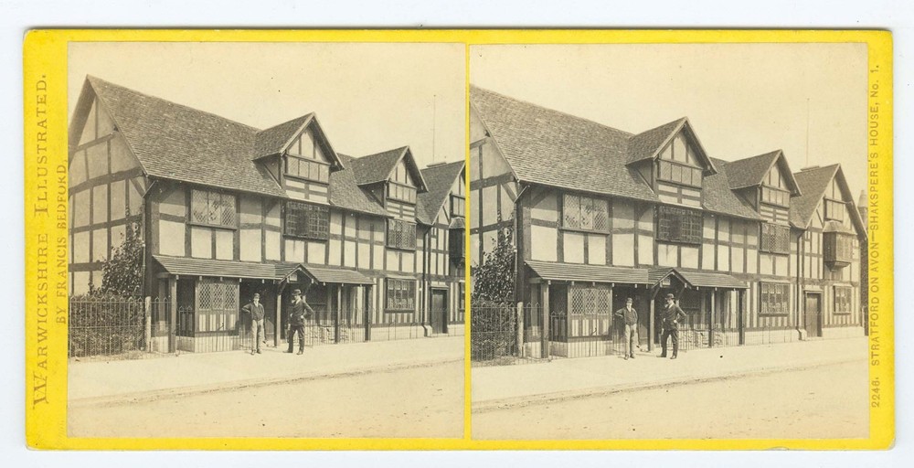 D1651~ ENGLAND – Stratford Shakespeare House c.1860s Stereoview – F. Bedford