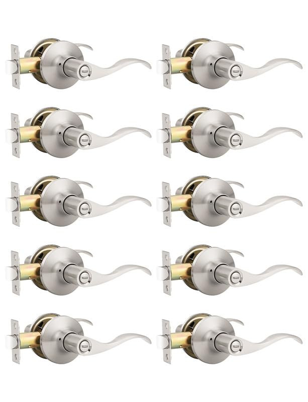 10 Pack Satin Nickel Privacy Door Lever, Modern Interior Door Knobs Locks for...