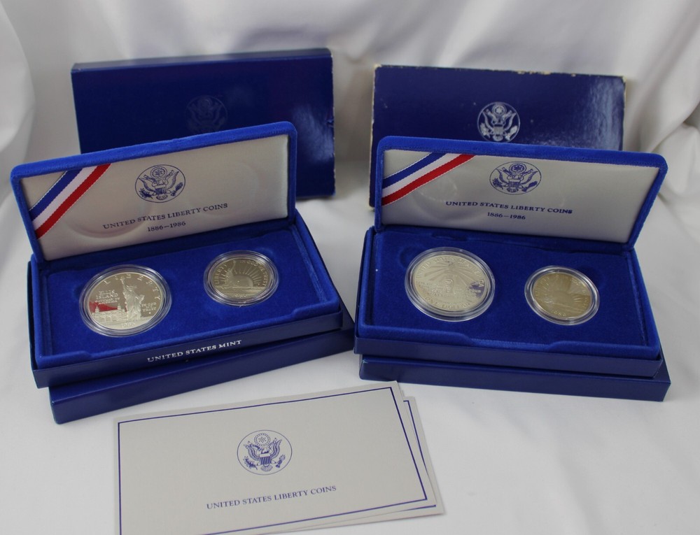 1986 S US Mint Liberty Coins Dollar & Half Dollar Proof Coins - 2 Boxes 1 COA