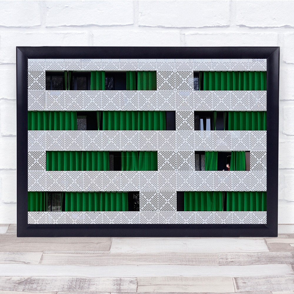 Windows Architecture Green Curtain Peek Person Life Behind Wall Art Print