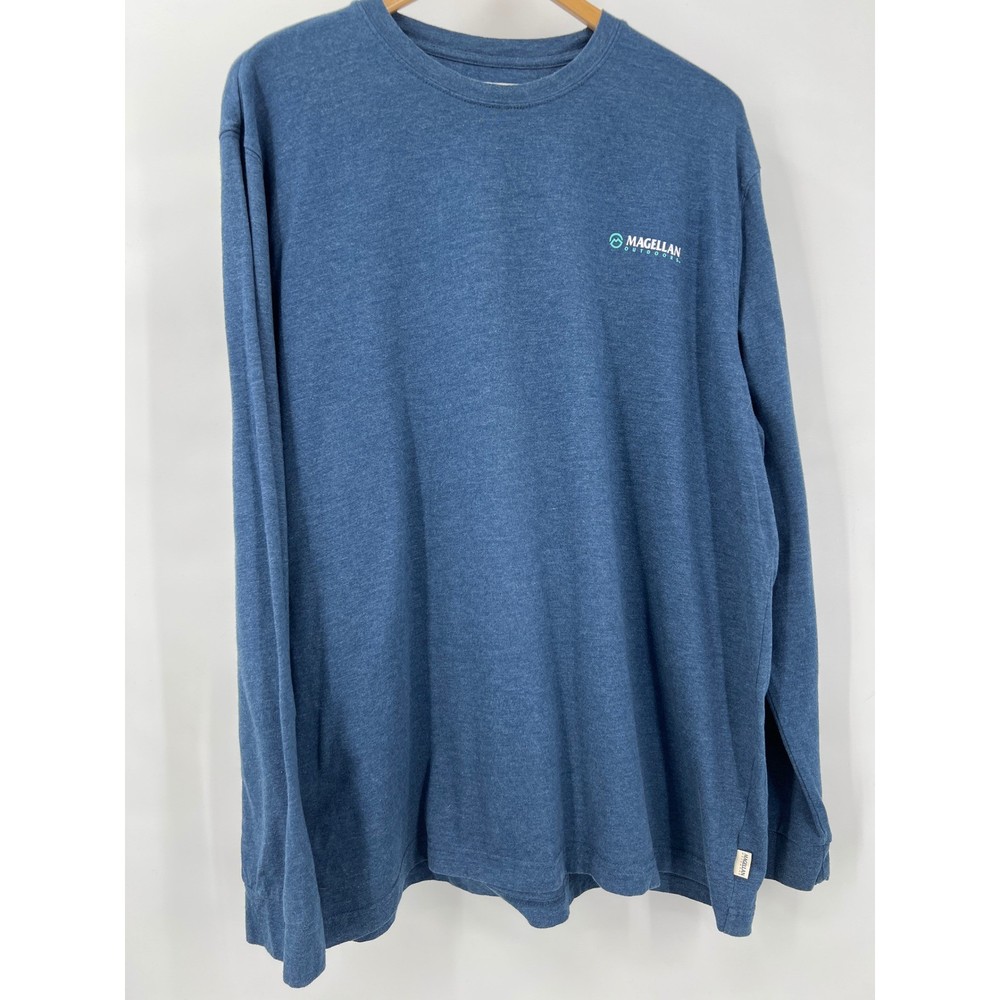 Magellan Outdoors Mens XL Blue Long Sleeve T-Shirt Classic Fit Graphic Sleeve