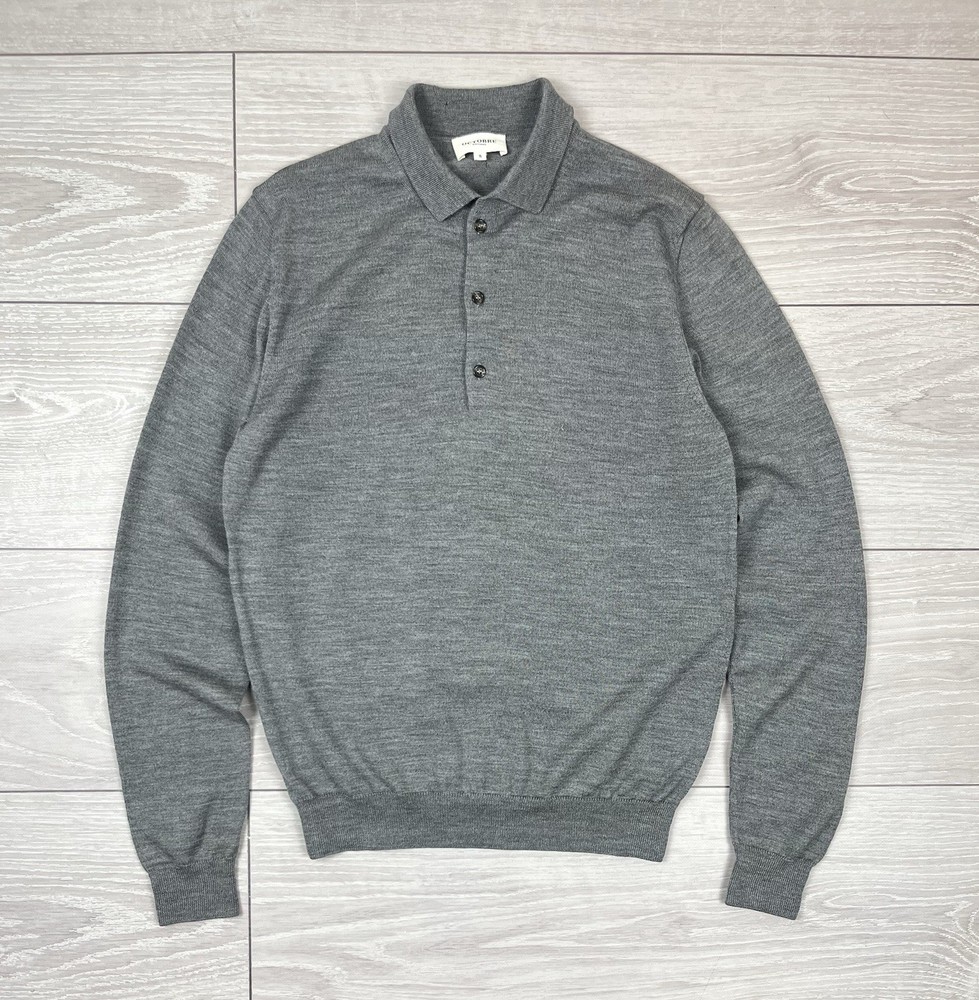 Octobre Editions 100% Merino Wool Grey Tight Knit 1\4 Button Sweater Mens S Size