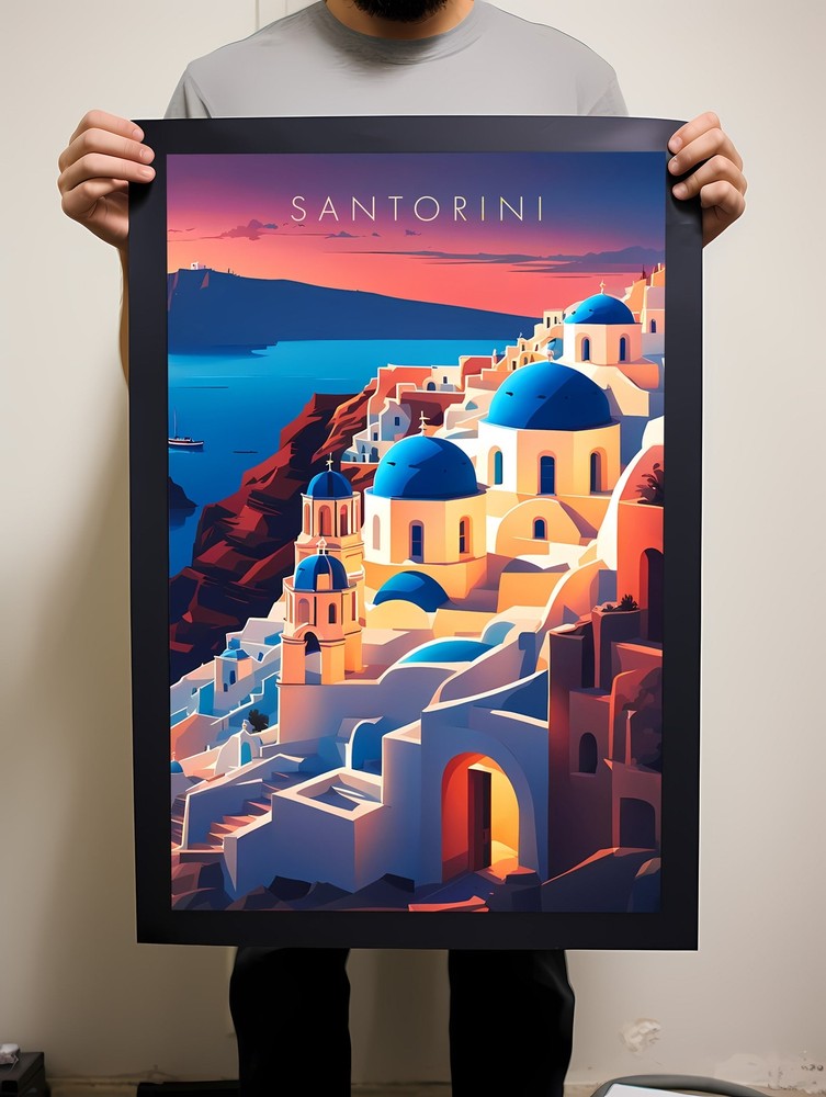 Santorini Travel Poster Wall Art Greece Instant Hanging Decor New Home Gift