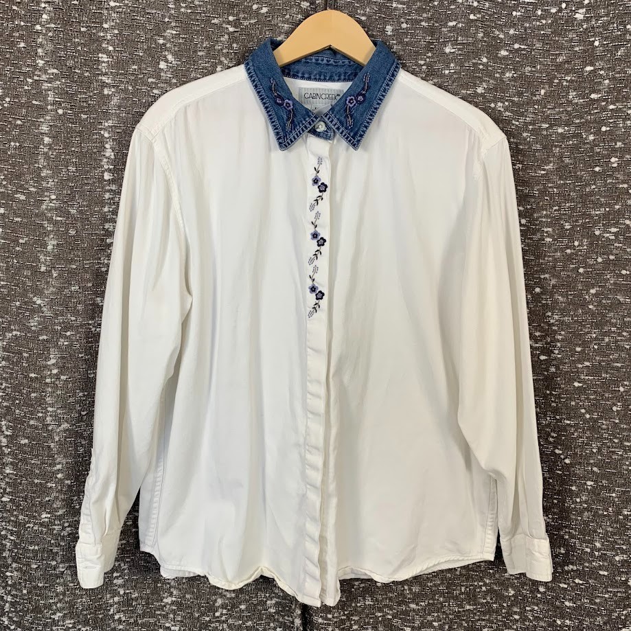 Vintage Cabin Creek Floral Embroidered Button Up Denim Collar Women's XL