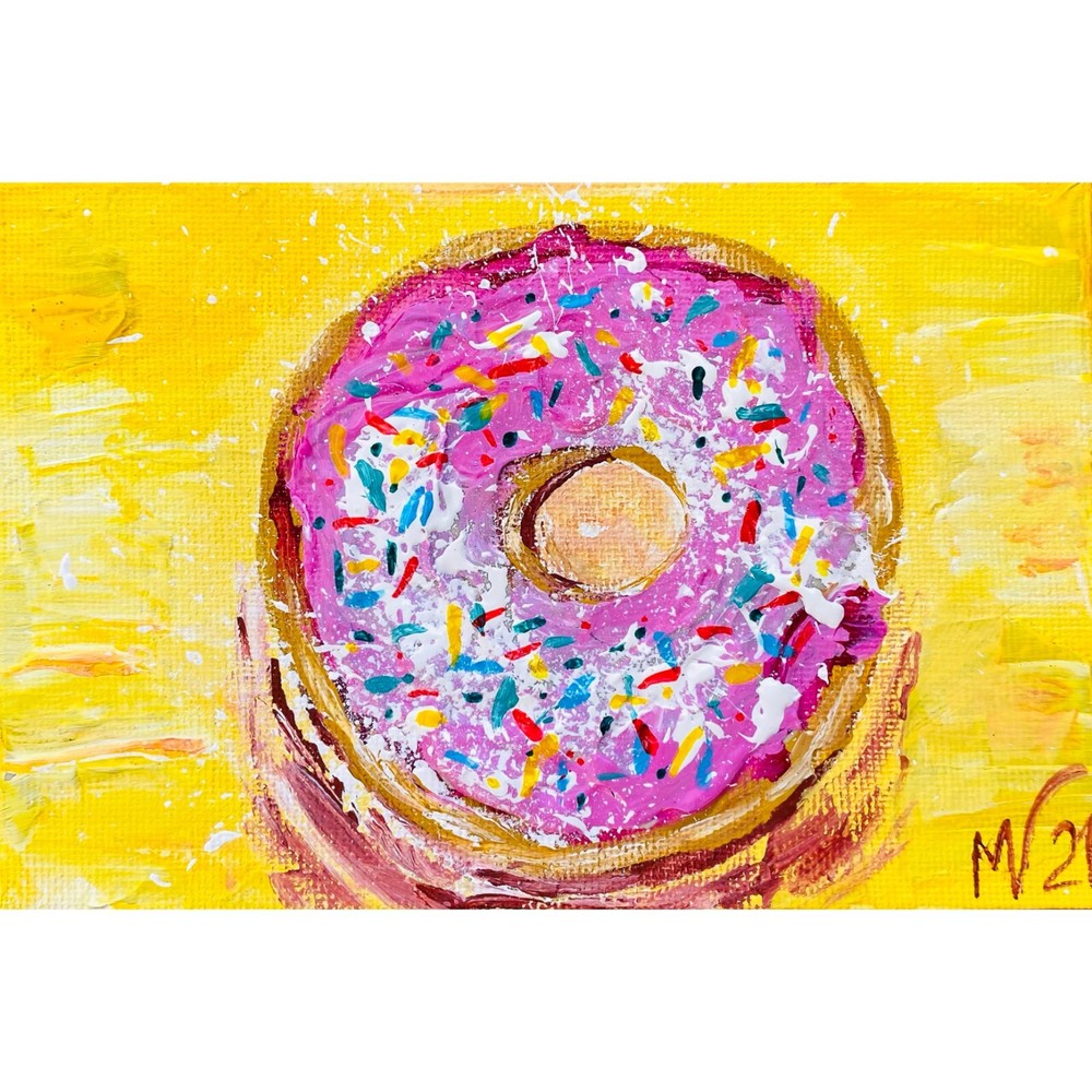 Original Donut Painting Canvas Art for Sweet Kitchen Still Life Decor