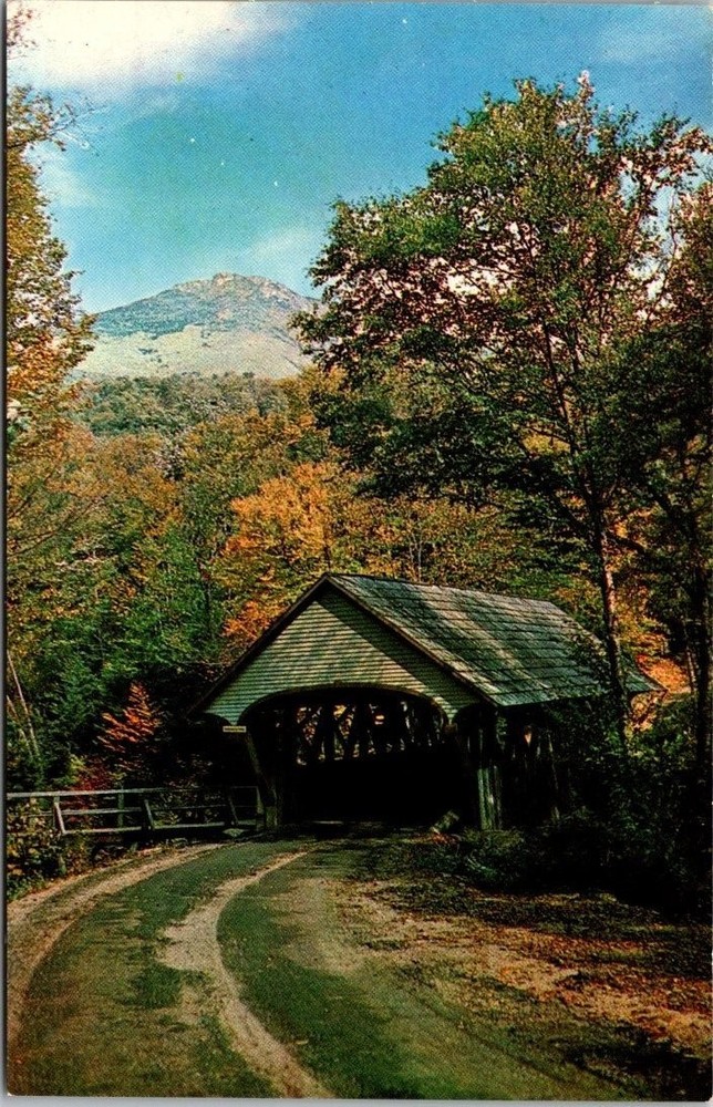 Old Covered Bridge Mt. Liberty Franconia Notch NH Plastichrome Postcard