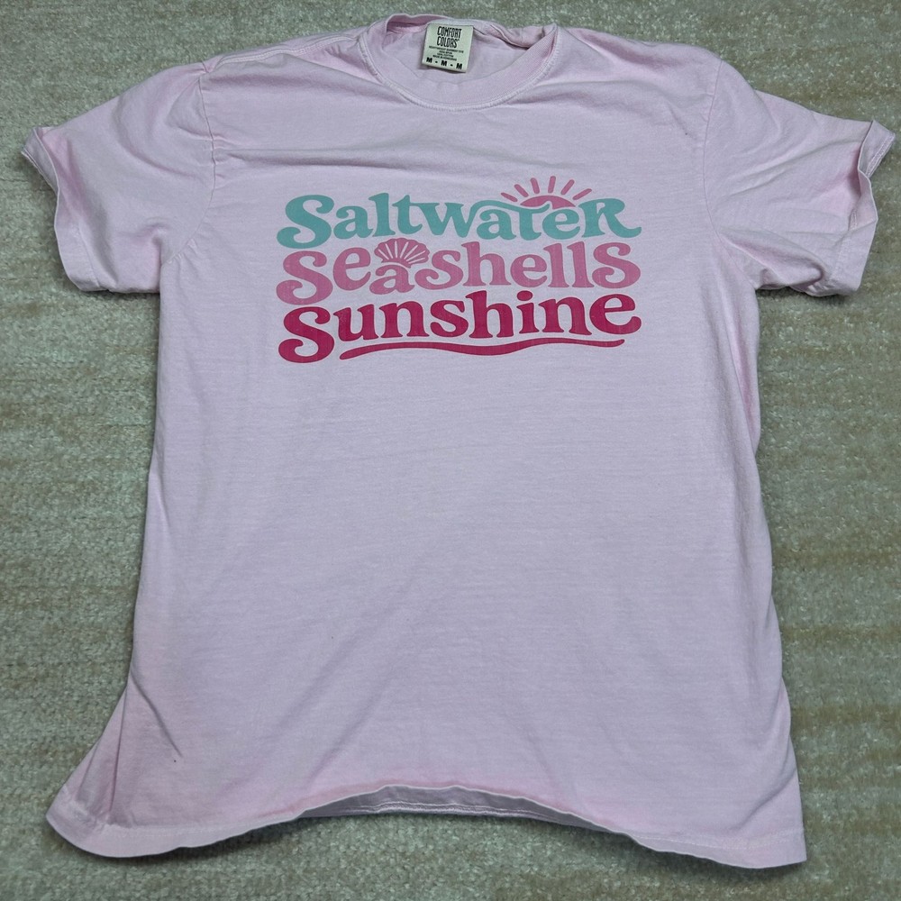 Comfort Colors T-Shirt Unisex M Pink Saltwater Seashells Sunshine Graphic Tee