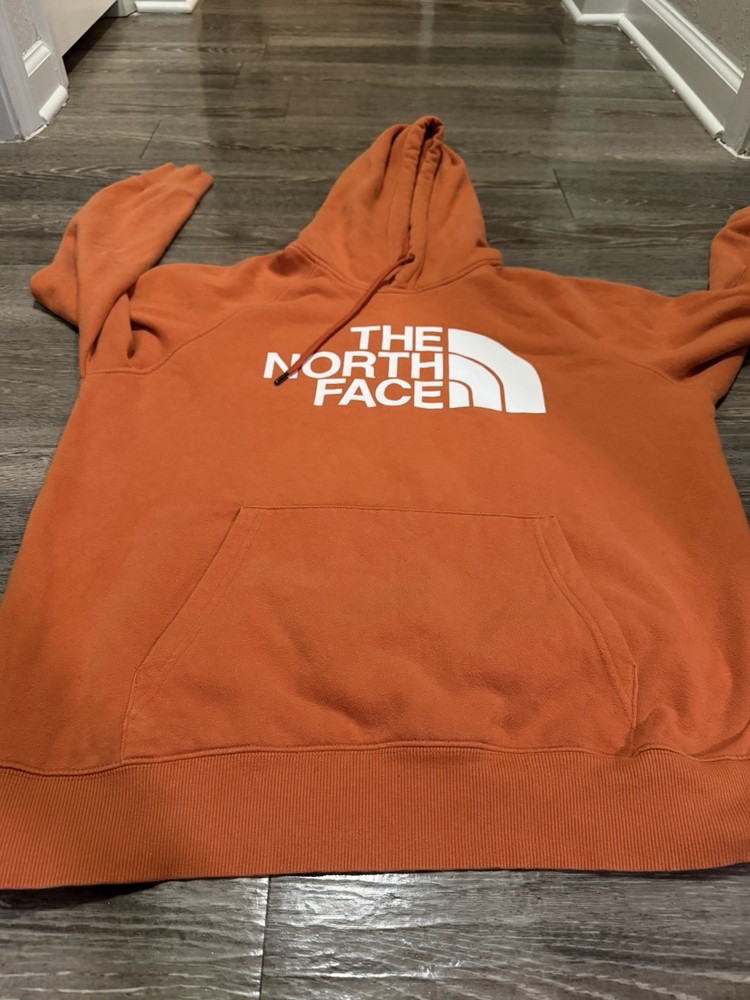 The North Face Women's Orange Pullover Hoodie L Fleece Cotton Blend Long Sleeve