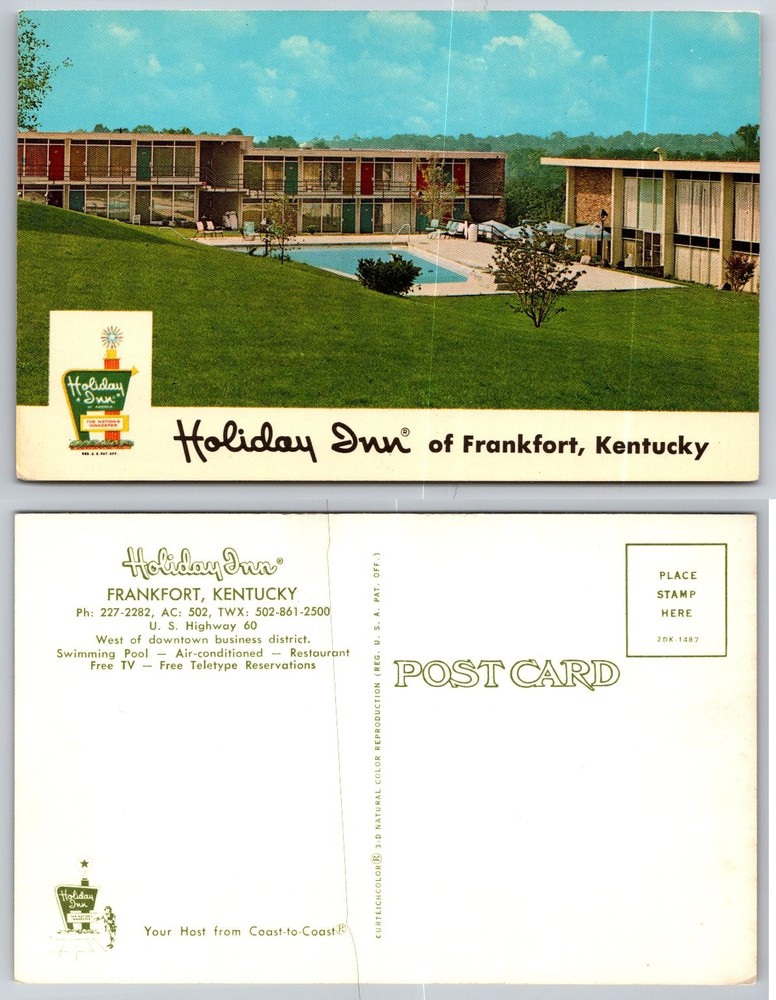 Vintage Holiday Inn Frankfort Kentucky Postcard Mid-Century Modern Motel Pool