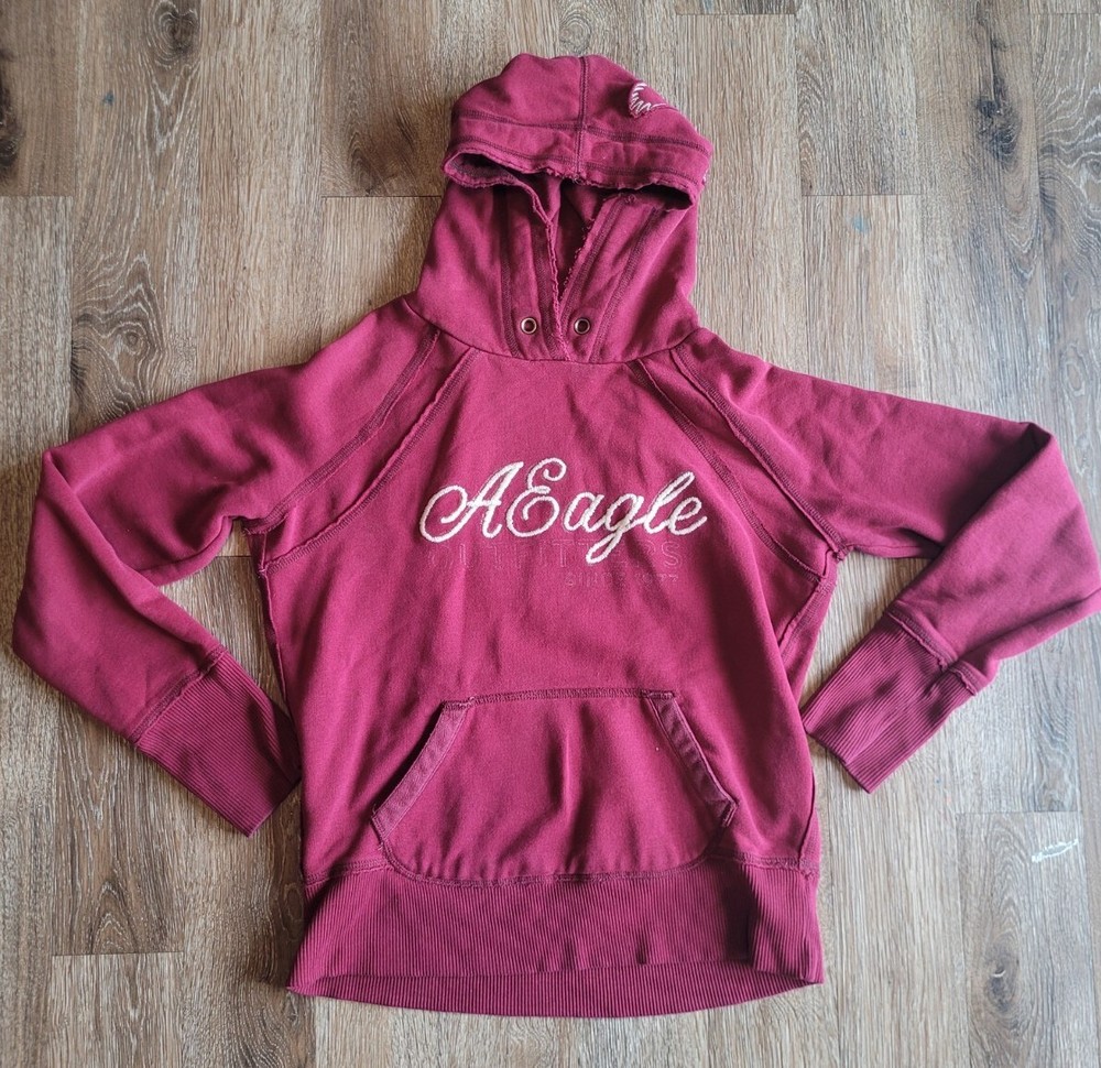 American Eagle Hoodie Womens Size S Burgundy Embroidered Soft GUC