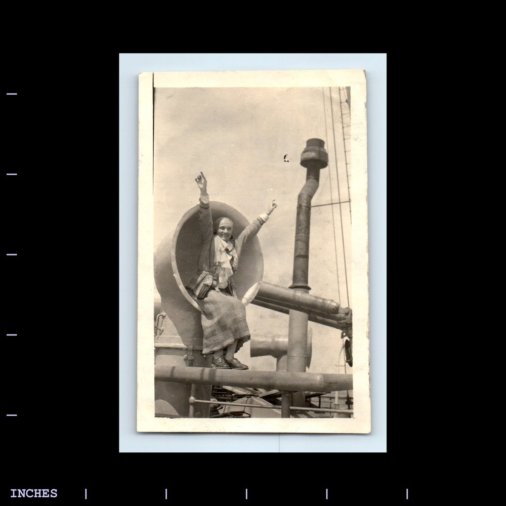 Old Vintage Photo FLAPPER ERA WOMAN ON SHIP DECK