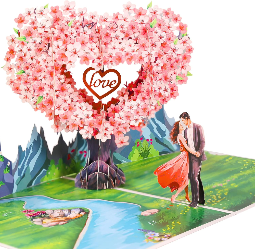 3D Cherry Blossom Anniversary Card - Romantic Gift for Couples, 6x8 Inch
