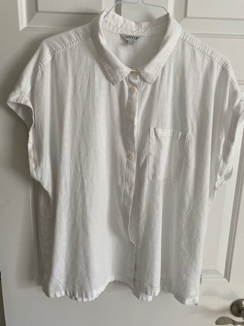 Orvis Women's Button-Up Collared Short Sleeve White Shirt Blouse Size Xxl