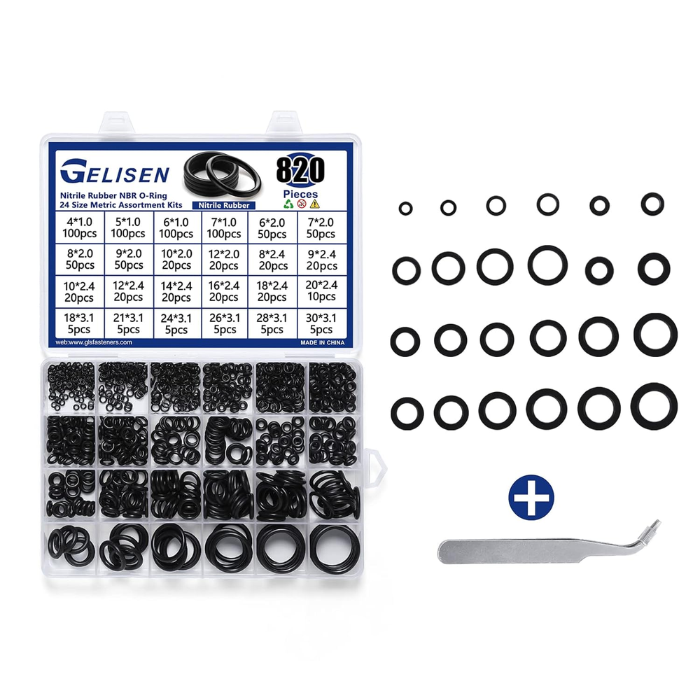 820Pcs Nitrile Rubber O-Rings Kit 24 Sizes Universal NBR Metric Washer Gasket As