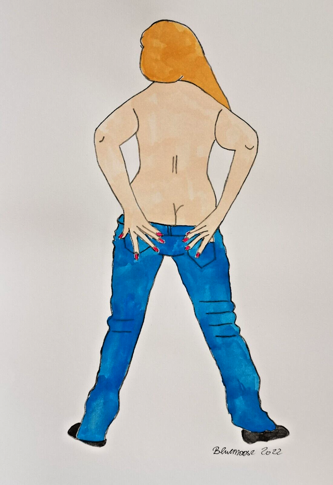Unique erotic painting nude woman watercolor on paper 21x30cm original