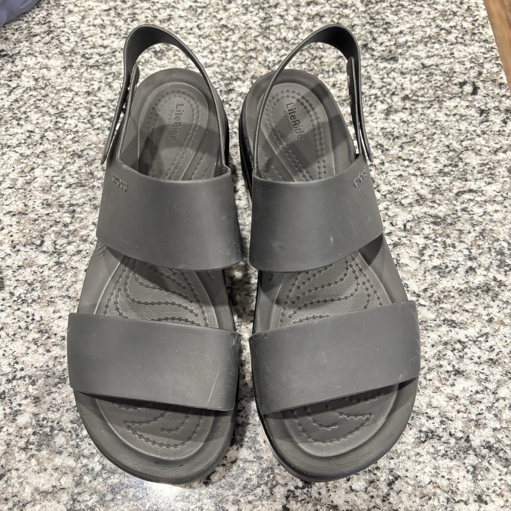 Crocs LiteRide Brooklyn Black Wedge Platform Sandals Women's Size 9
