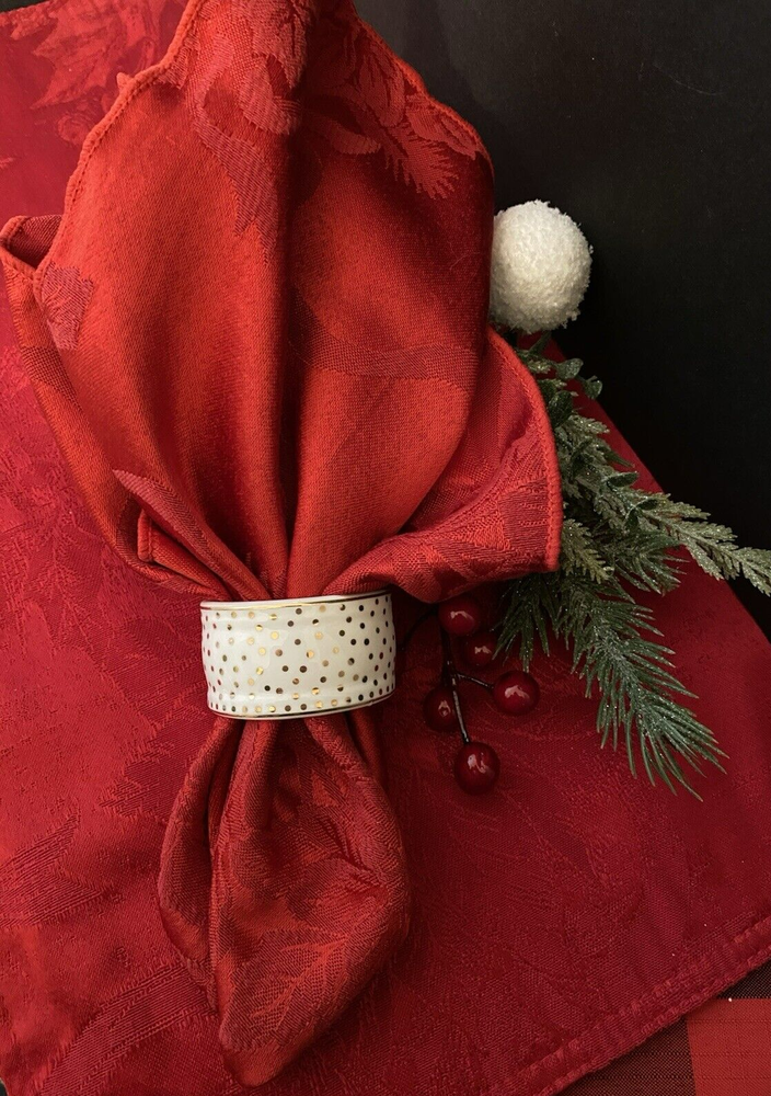 Grace's Teaware White Porcelain Napkin Rings With Gold Polka Dots - Set of 8