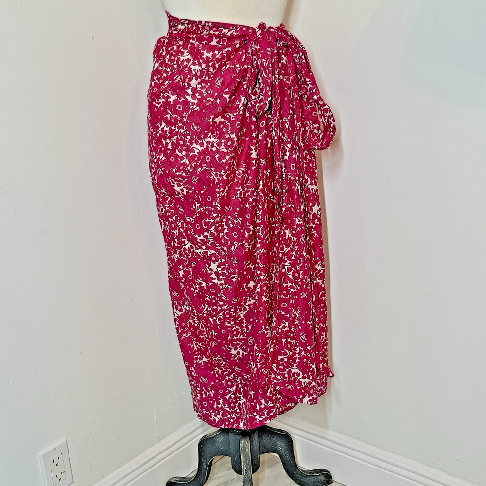 J Crew Faux Wrap Skirt Pink Floral Midi Tropical Beach Spring Break Cruise Med