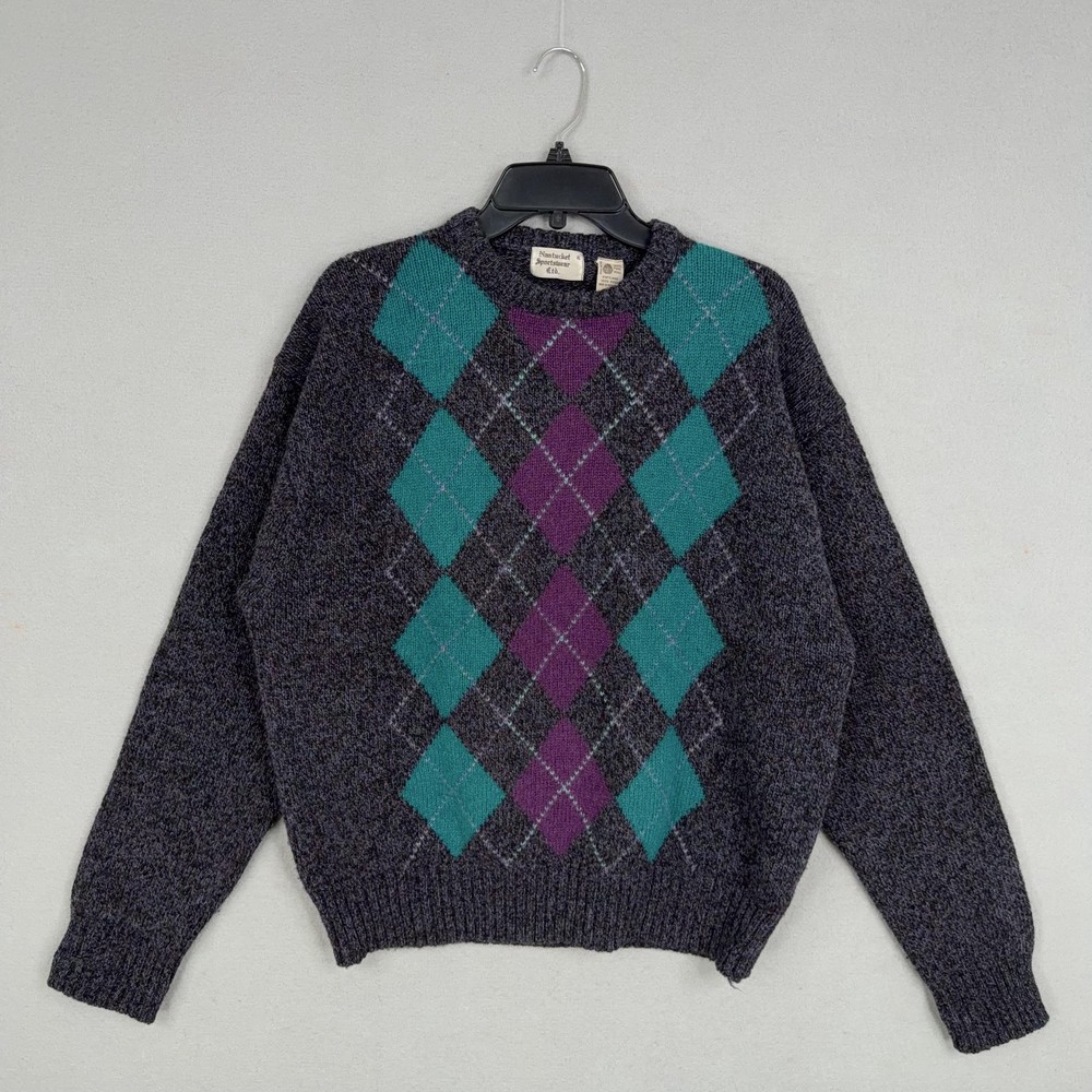 Vintage Nantucket Sportswear Sweater Mens XL Shetland Wool Argyle Crewneck 80s