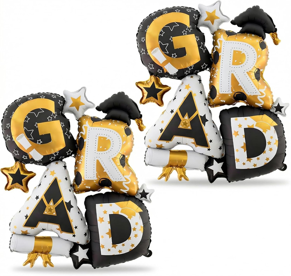 Graduation Balloons 2026 Decorations, 2 PCS Large GRAD Foil Letter Balloons Blac