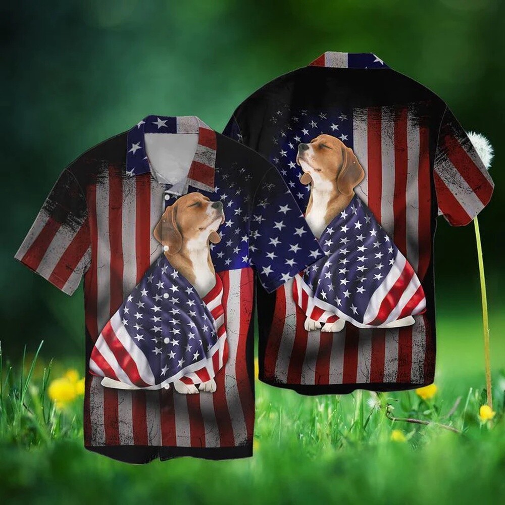 4th of July Beagle Dog Patriotic Hawaiian Shirt Short Sleeve Trendy Design