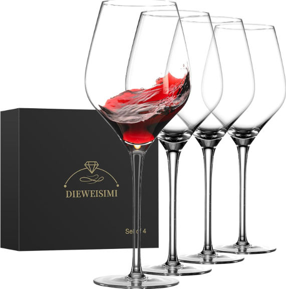 22 oz Hand Blown Crystal Red Wine Glasses Set of 4