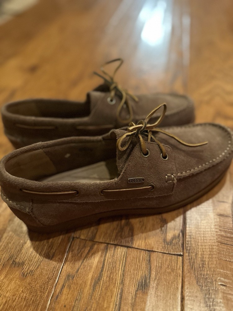 Fossil Men's Genuine Leather Lace Up Boat Shoes, Size 9, Brown