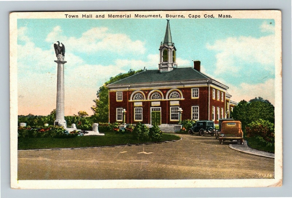 Cape Cod MA-Massachusetts Town Hall Memorial Monument Vintage Souvenir Postcard