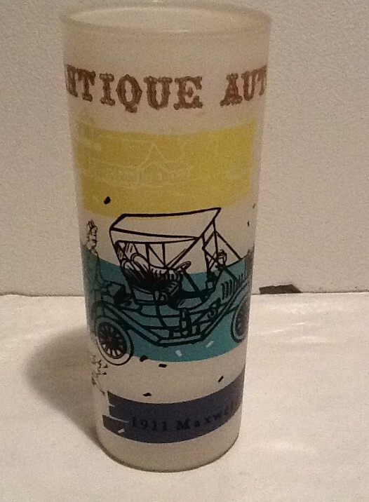 Anchor Hocking Antique Autos 1911 Maxwell Frosted Glass Tumbler 6 1/2 In Tall