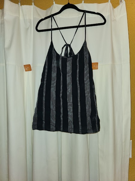 A New Day Womens Linen Blend Sleeveless Tie Back Cami Size L Striped Blue White