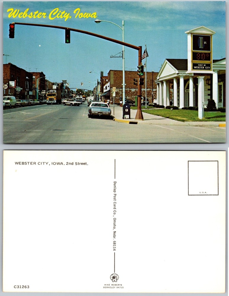 Second Street Downtown Webster City Iowa Postcard