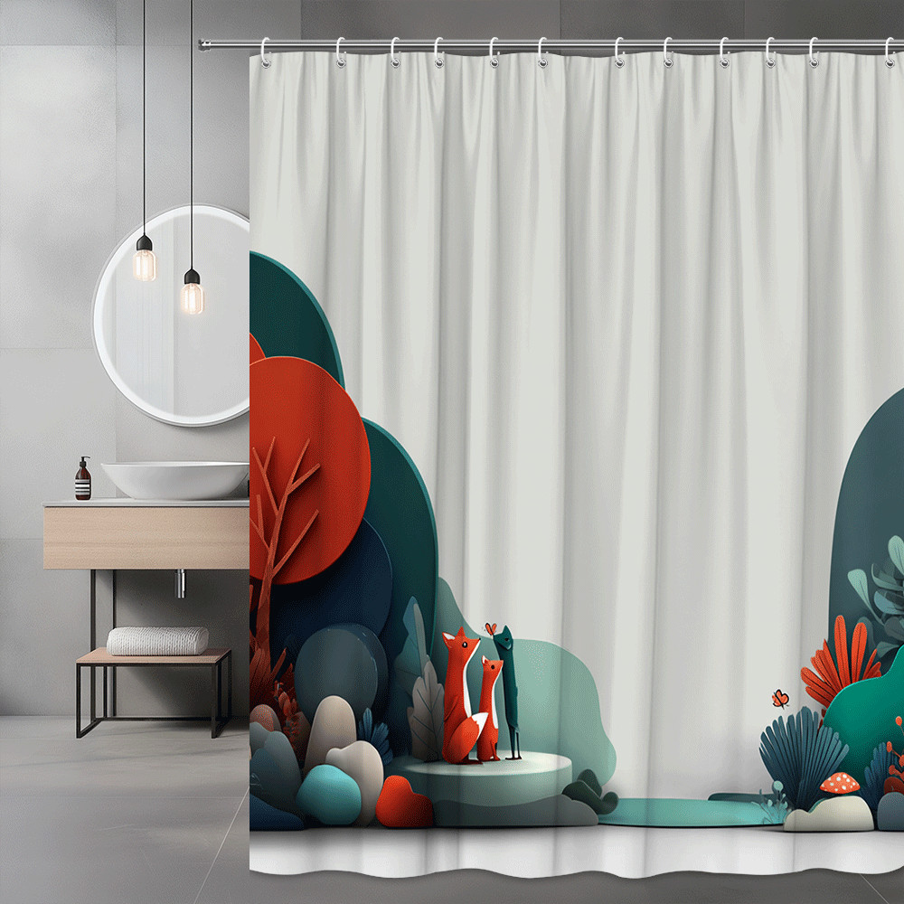 Fox Forest Shower Curtain Graphic Nature Print