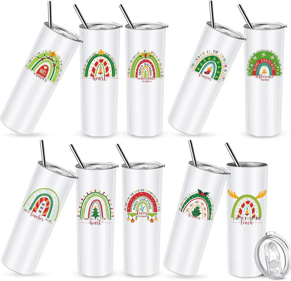 10 Pcs Christmas Appreciation Gifts for Teacher Rainbow Tumbler Cup Stainless St