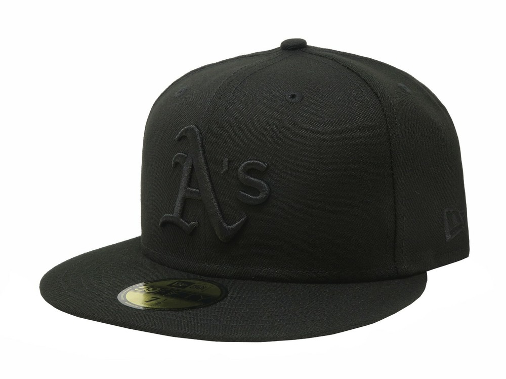 New Era 59Fifty Men Boys Cap Oakland Athletics Black on Black Fitted 5950 Hat